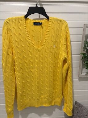 Polo by Ralph Lauren Bright Yellow Cable-Knit V-Neck Sweater